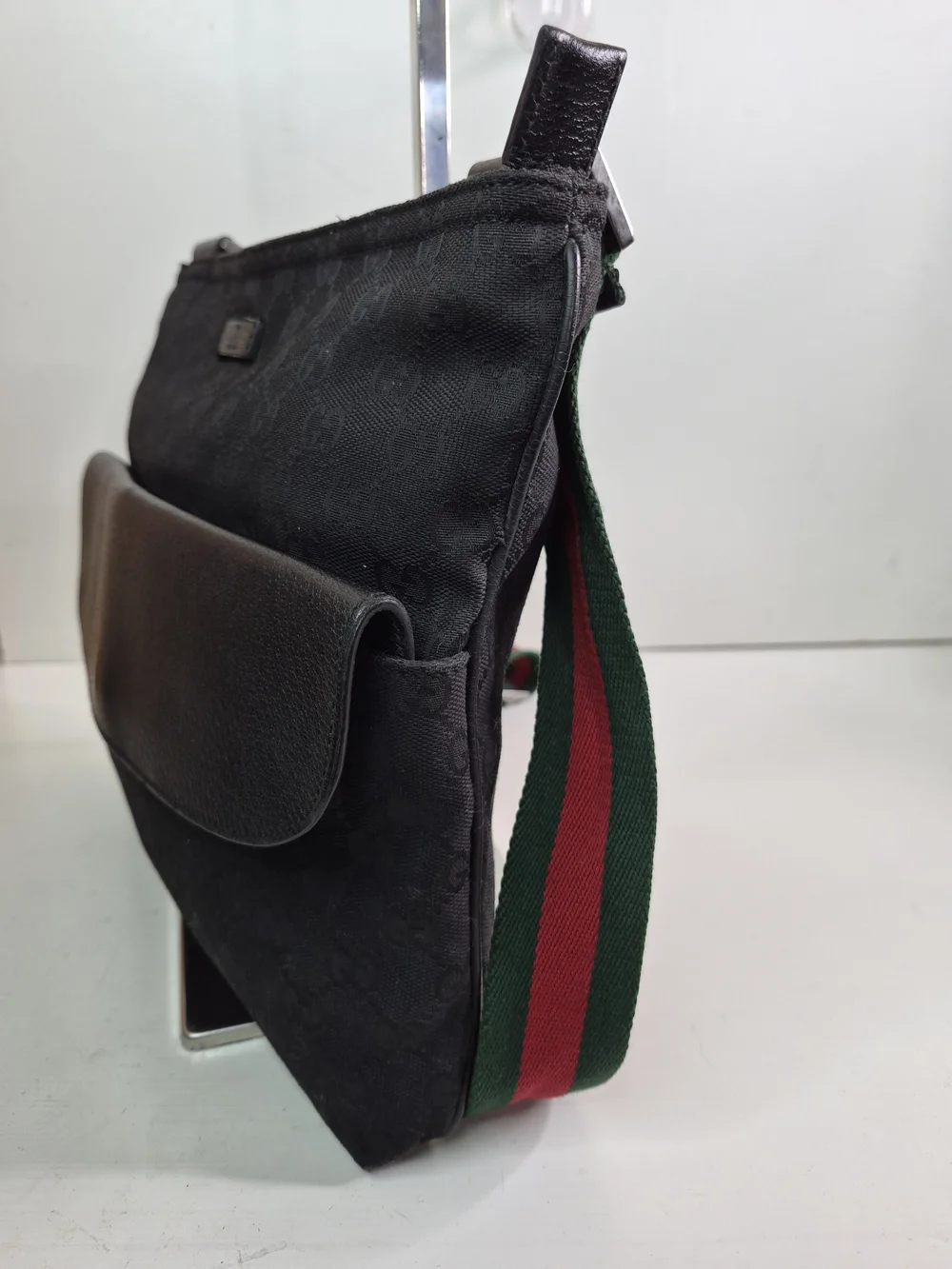 Gucci Black GG Canvas and Leather Messenger Bag